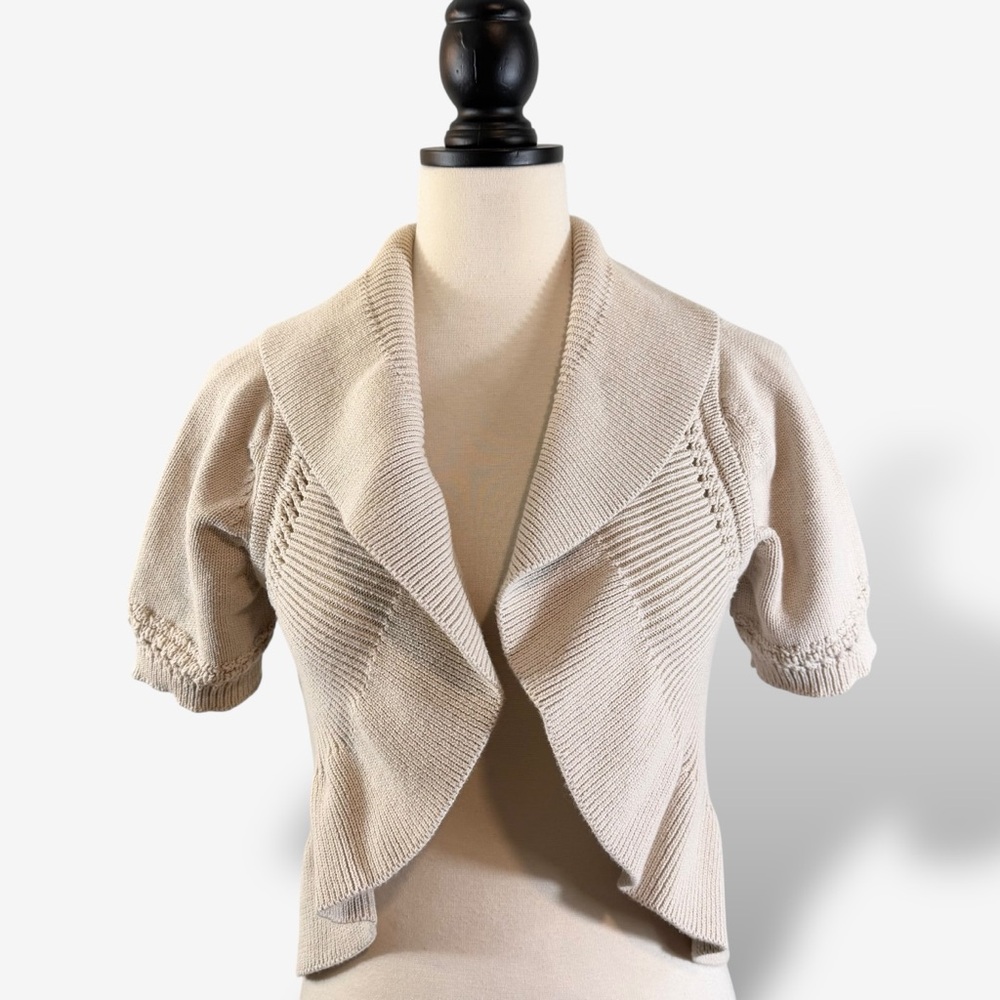 Audrey & Grace Circle Cropped Cardigan Shrug Size M Cotton Cottagecore Pointelle